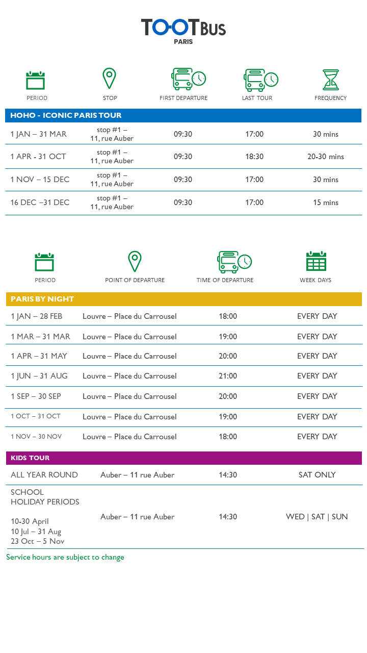 Paris Timetable